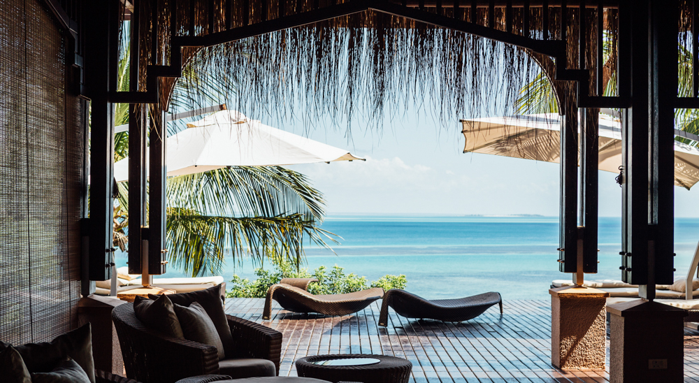 Anantara Spa lounge and view in Mozambique. Luxury accommodation in the Indian Ocean