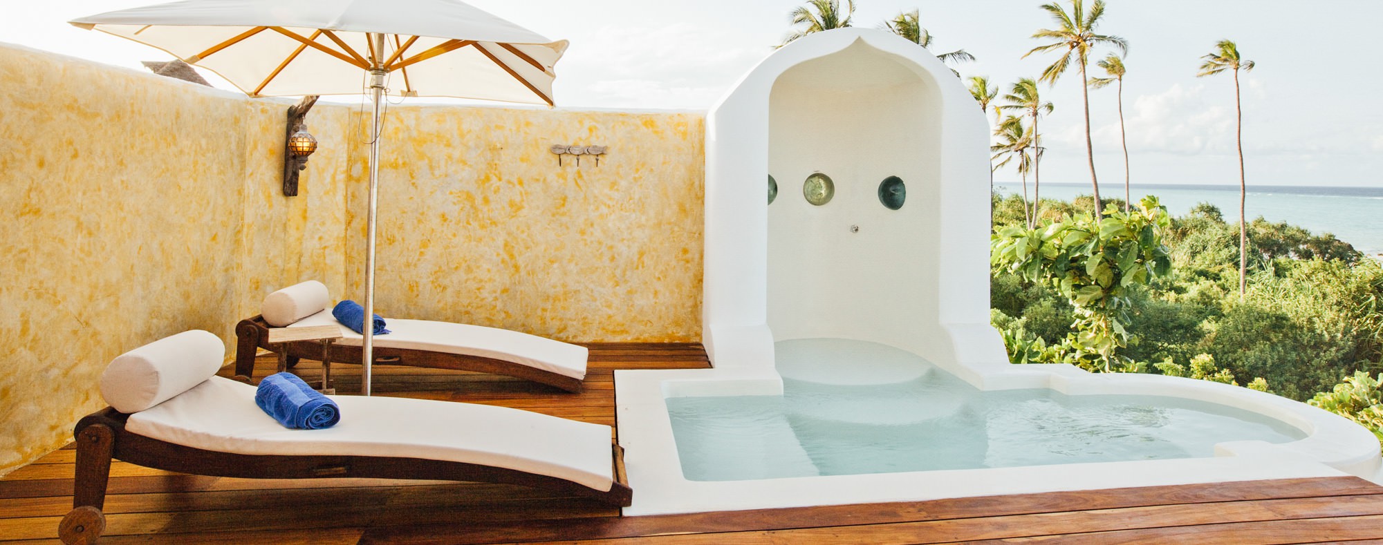 Matemwe Lodge pool in Zanzibar, Tanzania. Luxury travel in the Indian Ocean