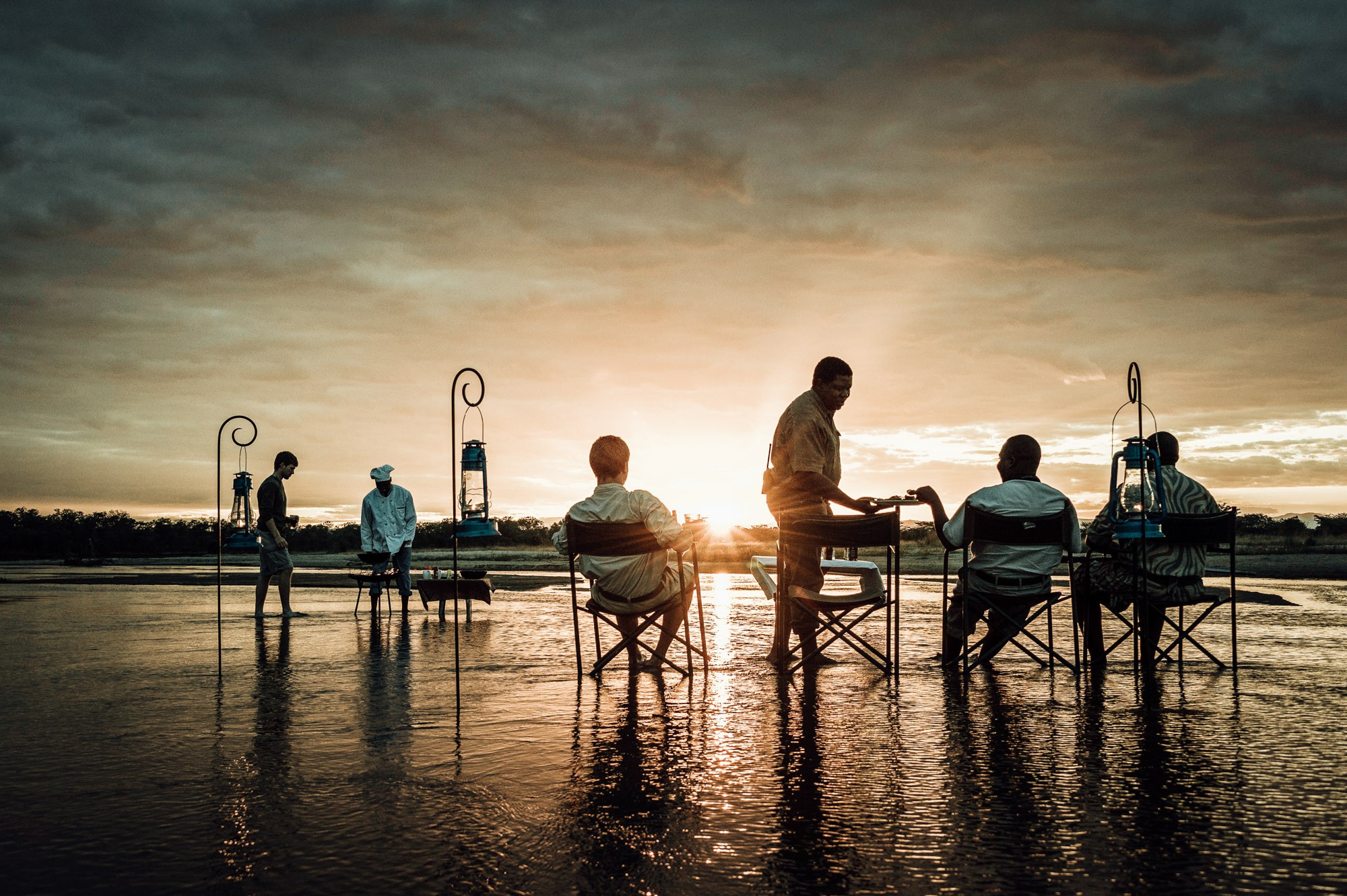 Sundowners in the Kapamba River, Zambia, Africa