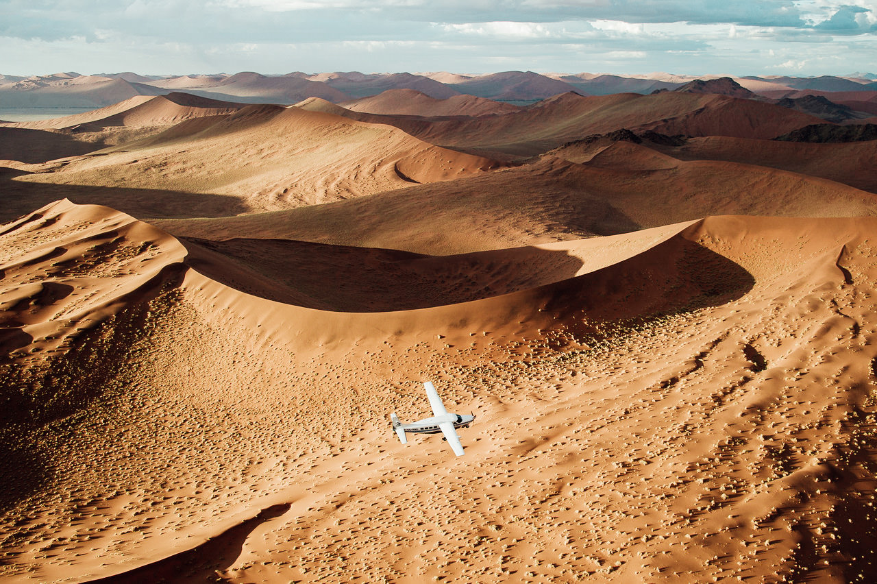 Flight safari Namibia, over desert. Luxury travel Africa